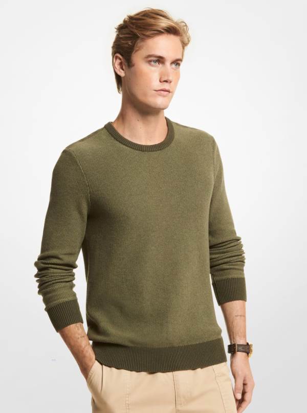 Panske Svetre Michael Kors Textured Cotton Blend Tmavo Zelene - Oblecenie Michael Kors Outlet | DOPKN-4723